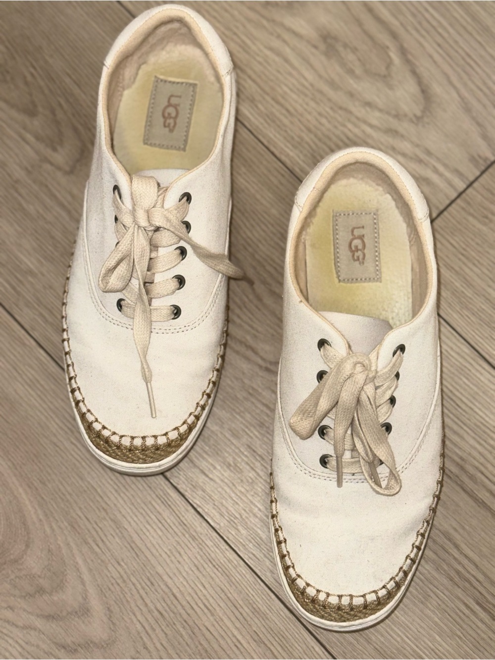 UGG Womens Size 10 Eyan II Espadrille Off White Canvas Sneaker Braided Wool
